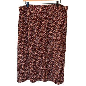 LOFT Burgundy Floral Button Front Midi Skirt Elastic Waist XL